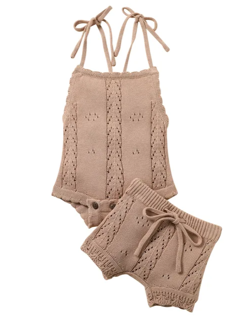 Openwork Knit Romper and Shorts Set