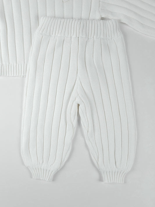 Organic Wide Ribbed Knit Pant - Cloud White