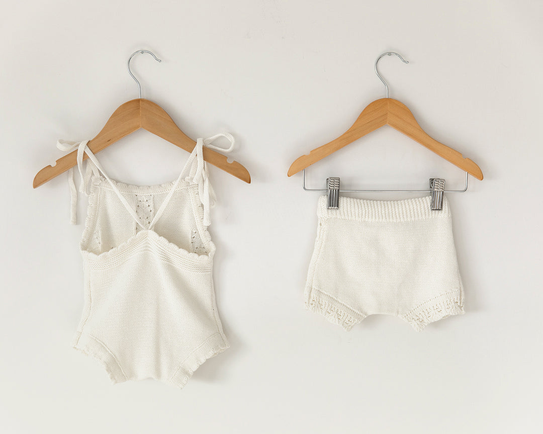 Openwork Knit Romper and Shorts Set