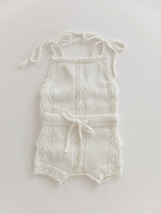 Openwork Knit Romper and Shorts Set