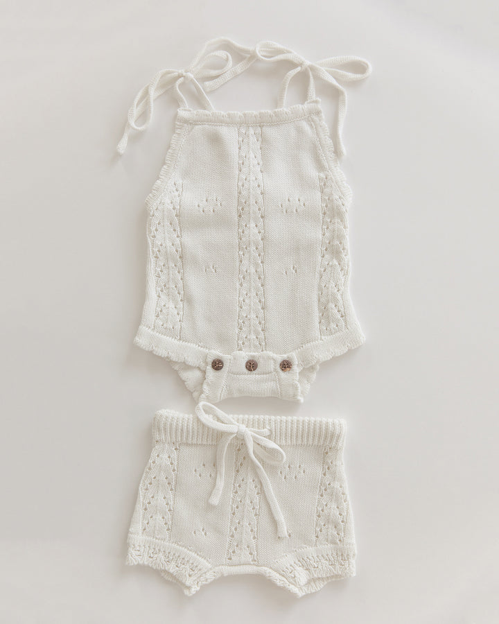 Openwork Knit Romper and Shorts Set